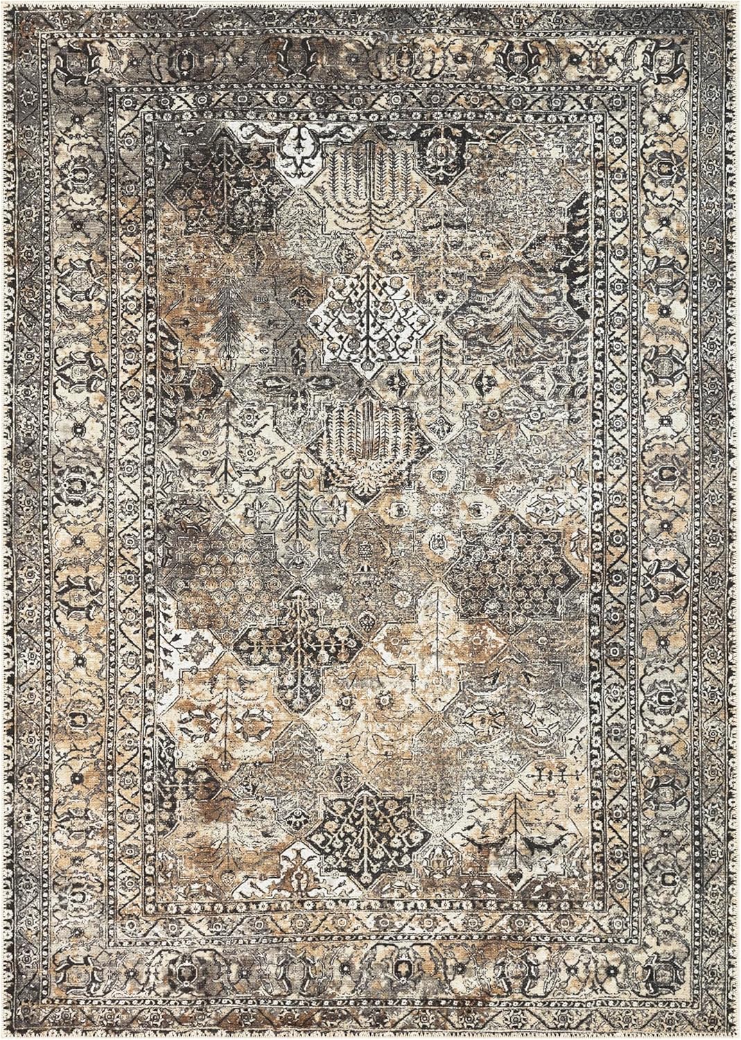 Keen Home Design 6x9 Rug - Machine Washable Area Rug with Non-Slip Backing, Ideal for Living Room, Dining Room, Bedroom - Vintage, Easy Clean, Durable, Low Pile Rug - (6' x 9')