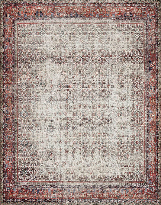 Loloi Layla Collection LAY-12 Ivory/Brick 2'-6" x 7'-6" .13" Thick Runner Rug, Soft, Durable, Vintage Inspired, Distressed, Low Pile, Non-Shedding, Easy Clean, Printed, Living Room Rug