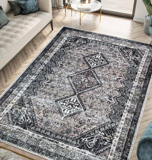 Keen Home Design 9x12 Rug - Machine Washable Area Rug with Non-Slip Backing, Ideal for Living Room, Dining Room, Bedroom - Vintage, Easy Clean, Durable, Low Pile Rug - (9' x 12')