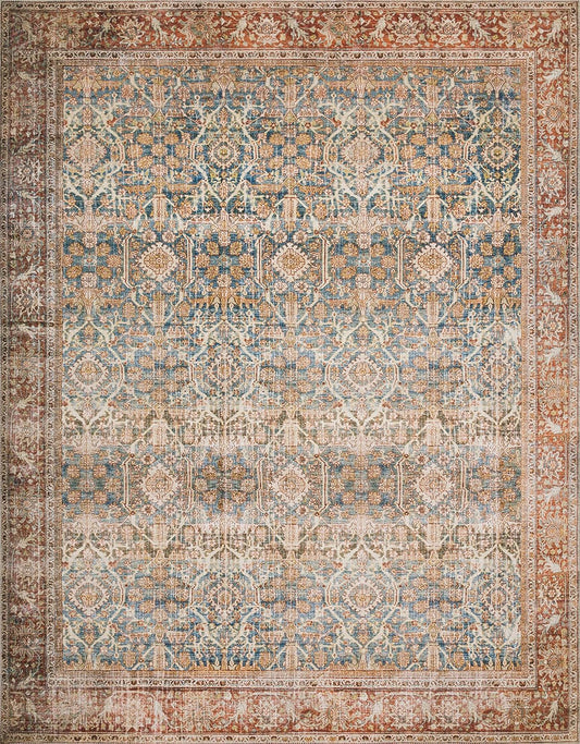 Loloi Layla Collection LAY-04 Ocean/Rust 9'-0" x 12'-0" .13" Thick Area Rug, Soft, Durable, Vintage Inspired, Distressed, Low Pile, Non-Shedding, Easy Clean, Printed, Living Room Rug