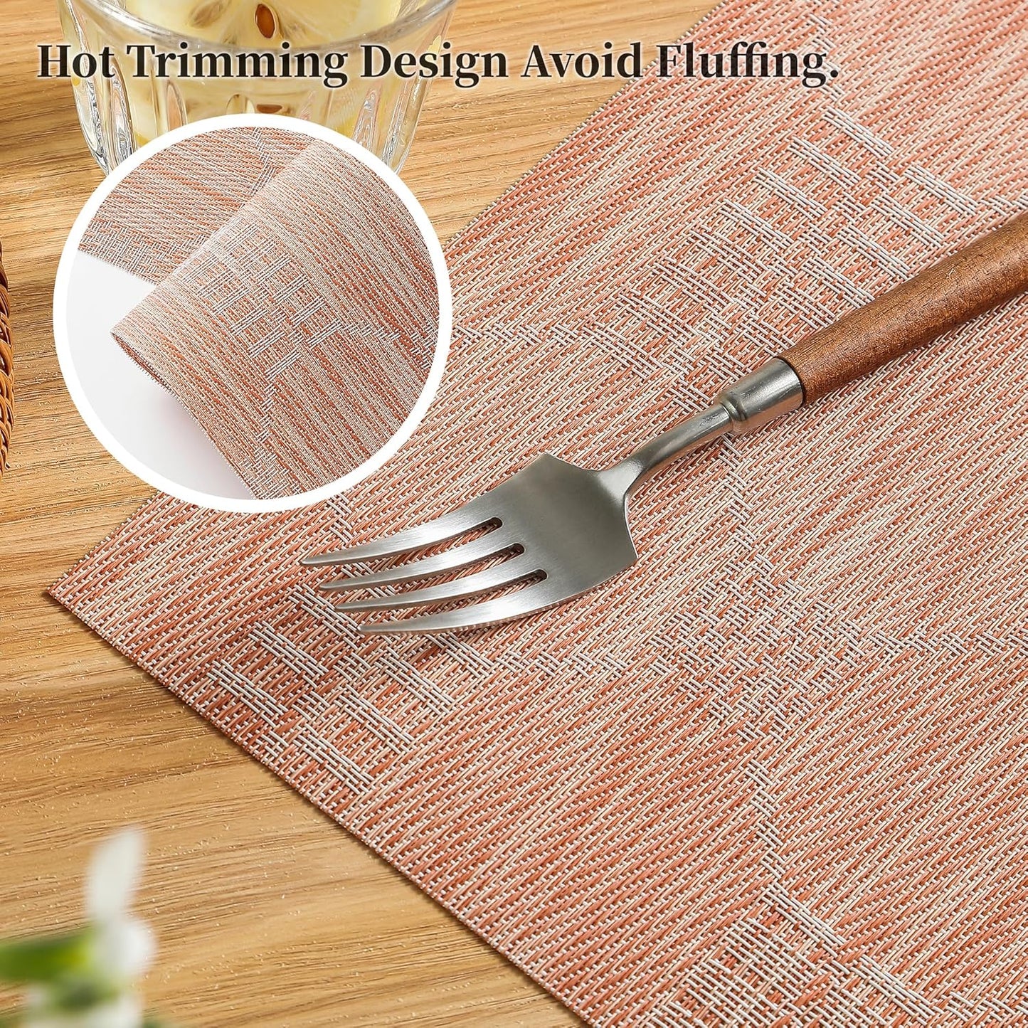 Leetaltree Coral Placemats Set of 12 - Heat Resistant Non-Slip Place mats for Dining Table, Washable Durable PVC Vinyl Woven Table Mats（Coral, 12）