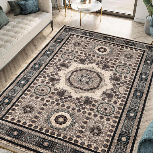 Keen Home Design 6x9 Rug - Machine Washable Area Rug with Non-Slip Backing, Ideal for Living Room, Dining Room, Bedroom - Vintage, Easy Clean, Durable, Low Pile Rug - (6' x 9')