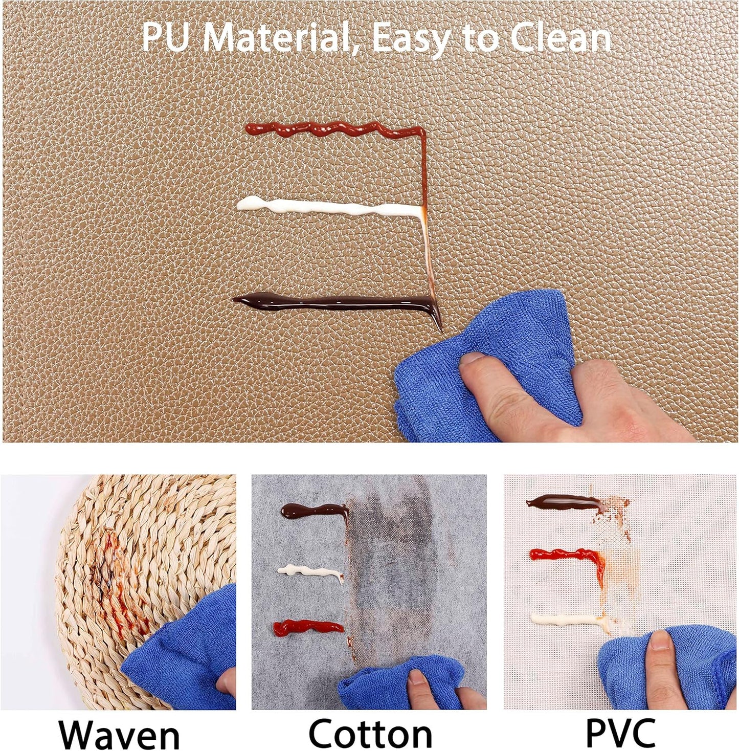 Faux Leather Gold Placemats, PU Table Mats, Set of 4, Waterproof, Heat Resistant, Non-Slip, Easy to Clean for Kitchen Dining Table,Conference Table