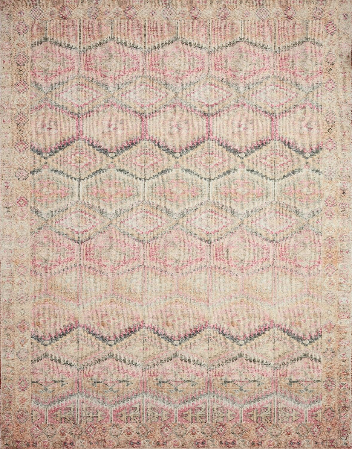 Loloi Layla Collection LAY-17 Pink/Lagoon 2'-6" x 7'-6" .13" Thick Runner Rug, Soft, Durable, Vintage Inspired, Distressed, Low Pile, Non-Shedding, Easy Clean, Printed, Living Room Rug