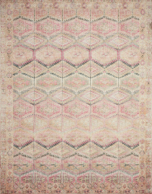 Loloi Layla Collection LAY-17 Pink/Lagoon 3'-6" x 5'-6" .13" Thick Accent Rug, Soft, Durable, Vintage Inspired, Distressed, Low Pile, Non-Shedding, Easy Clean, Printed, Living Room Rug