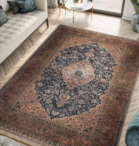 Keen Home Design 4x6 Rug - Machine Washable Area Rug with Non-Slip Backing, Ideal for Living Room, Dining Room, Bedroom - Vintage, Easy Clean, Durable, Low Pile Rug - (4' x 6')