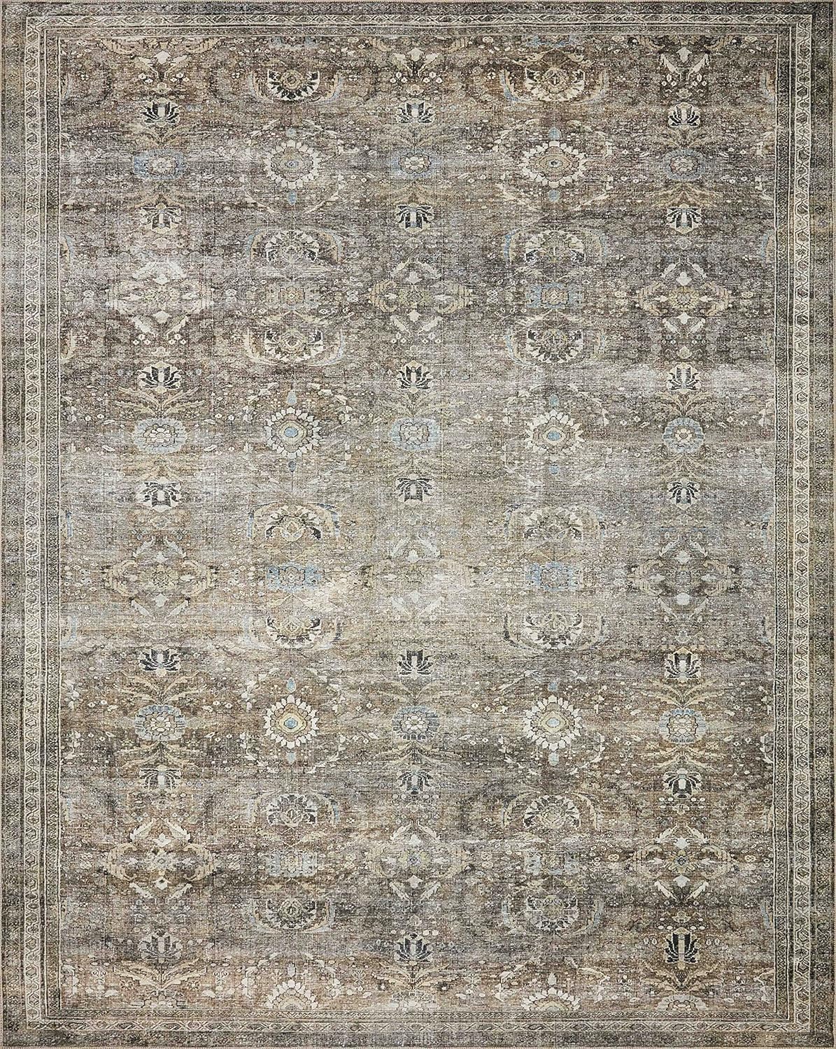 Loloi Layla Collection LAY-13 Antique/Moss 2'-6" x 12'-0" .13" Thick Runner Rug, Soft, Durable, Vintage Inspired, Distressed, Low Pile, Non-Shedding, Easy Clean, Printed, Living Room Rug