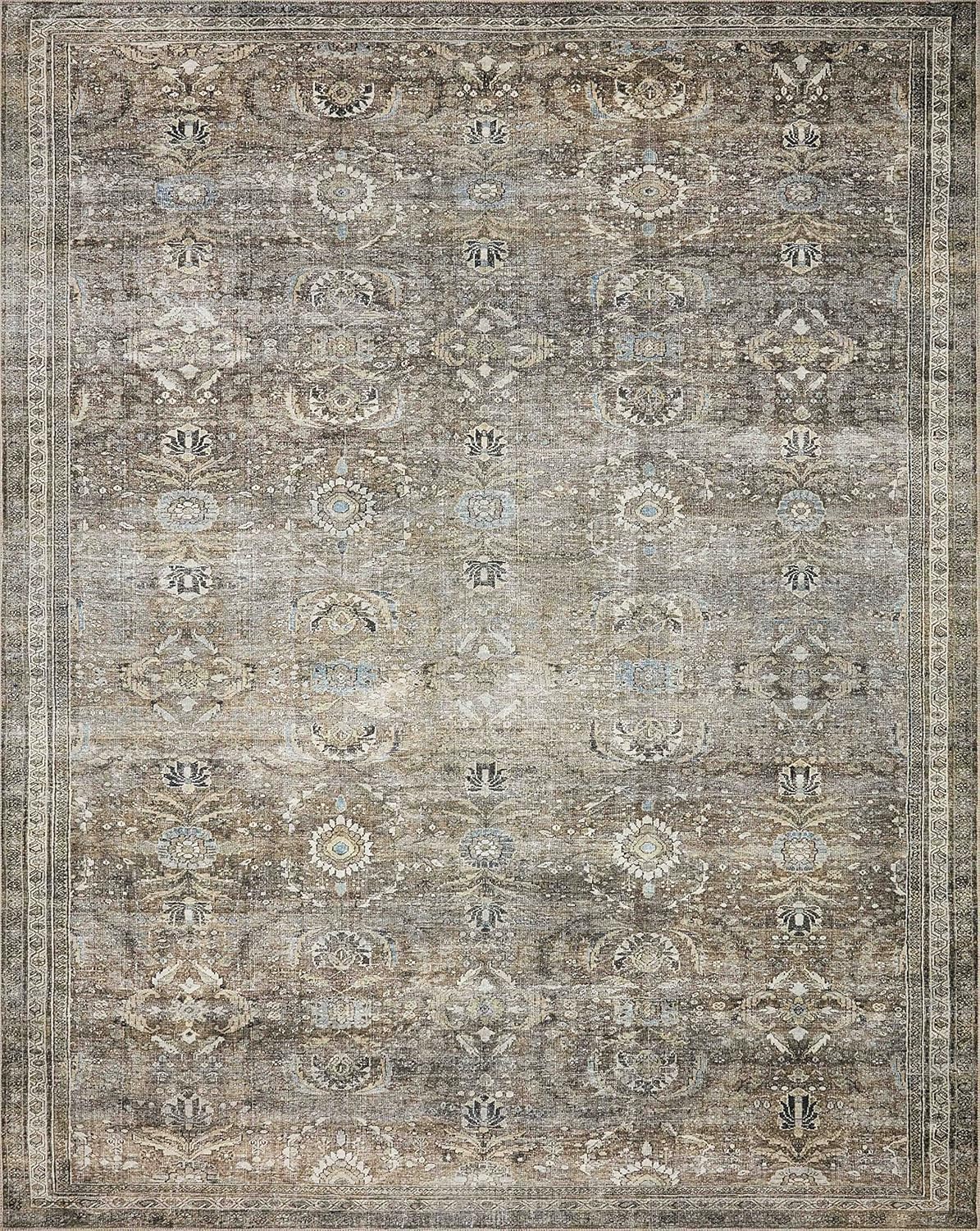Loloi Layla Collection LAY-13 Antique/Moss 3'-6" x 5'-6" .13" Thick Accent Rug, Soft, Durable, Vintage Inspired, Distressed, Low Pile, Non-Shedding, Easy Clean, Printed, Living Room Rug