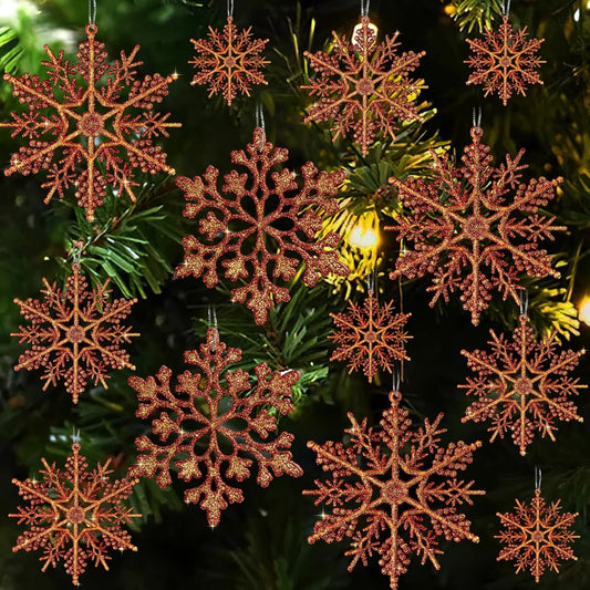 36pcs Snowflakes-Christmas Tree Decorations, Snowflake Ornaments for Tree, Plastic Glitter Red Gold Snow Flakes Ornaments, Christmas Indoor Winter Wonderland Frozen Birthday Party Holiday Home Decor