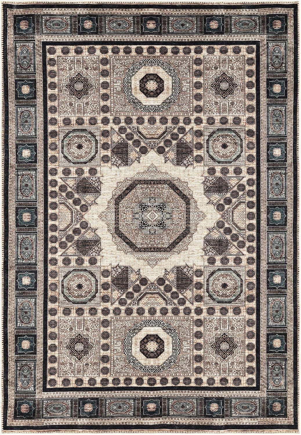 Keen Home Design 10x14 Rug - Machine Washable Area Rug with Non-Slip Backing, Ideal for Living Room, Dining Room, Bedroom - Vintage, Easy Clean, Durable, Low Pile Rug - (9'7" x 14')