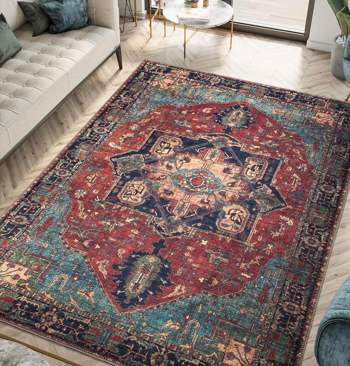 Keen Home Design 4x6 Rug - Machine Washable Area Rug with Non-Slip Backing, Ideal for Living Room, Dining Room, Bedroom - Vintage, Easy Clean, Durable, Low Pile Rug - (4' x 6')