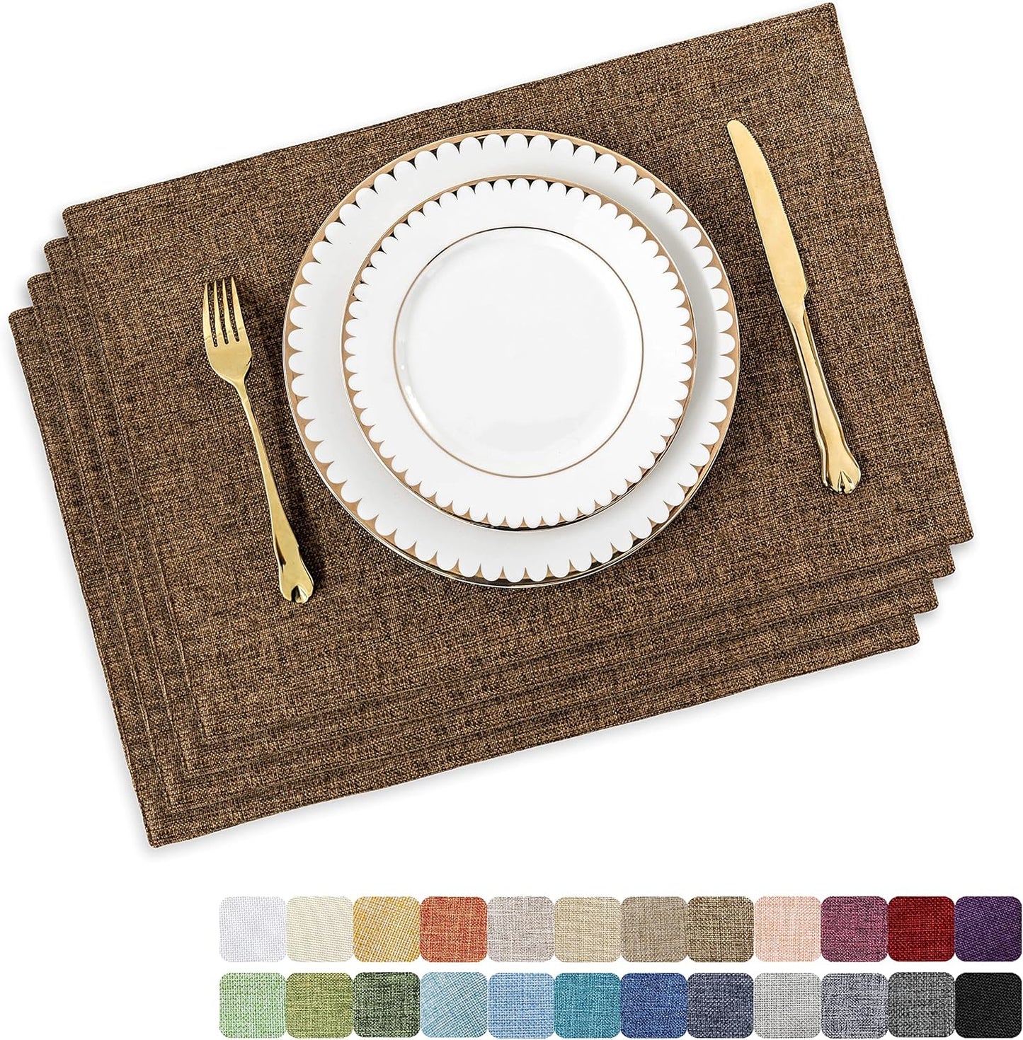 Home Brilliant Cloth Placemats Set of 4 Heat Resistant Dining Table Place Mats Linen Kitchen Table Mats, Brown