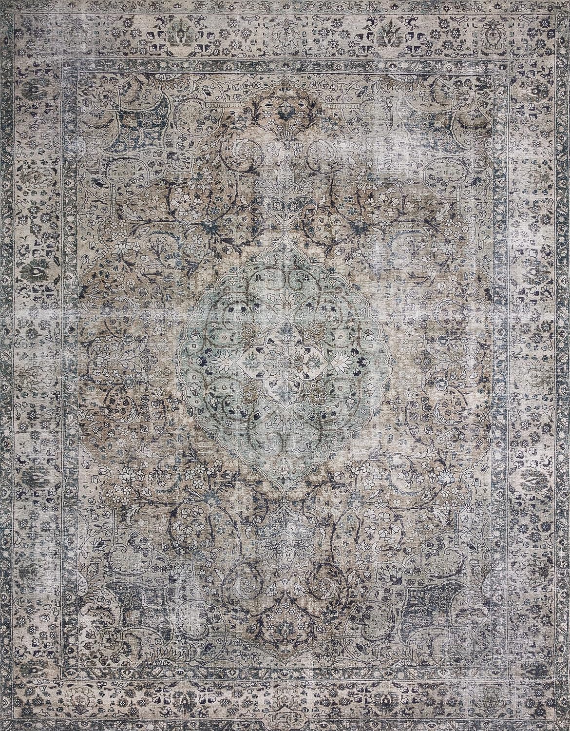 Loloi Layla Collection LAY-06 Taupe/Stone 9'-0" x 12'-0" .13" Thick Area Rug, Soft, Durable, Vintage Inspired, Distressed, Low Pile, Non-Shedding, Easy Clean, Printed, Living Room Rug