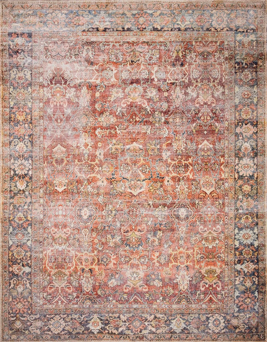 Loloi Layla Collection LAY-02 Spice/Marine 3'-6" x 5'-6" .13" Thick Accent Rug, Soft, Durable, Vintage Inspired, Distressed, Low Pile, Non-Shedding, Easy Clean, Printed, Living Room Rug