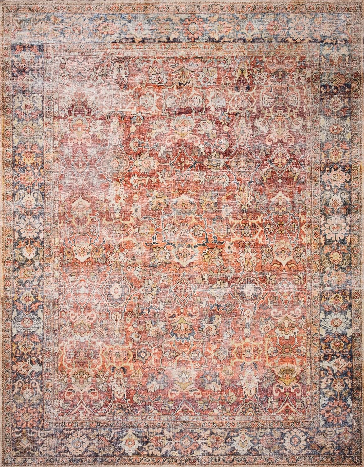 Loloi Layla Collection LAY-02 Spice/Marine 5'-0" x 7'-6" .13" Thick Area Rug, Soft, Durable, Vintage Inspired, Distressed, Low Pile, Non-Shedding, Easy Clean, Printed, Living Room Rug