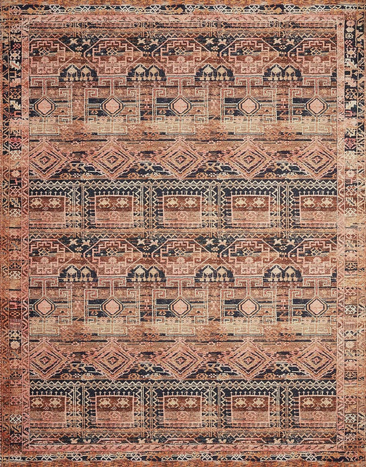 Loloi Layla Collection LAY-14 Mocha/Blush 2'-0" x 5'-0" .13" Thick Accent Rug, Soft, Durable, Vintage Inspired, Distressed, Low Pile, Non-Shedding, Easy Clean, Printed, Living Room Rug